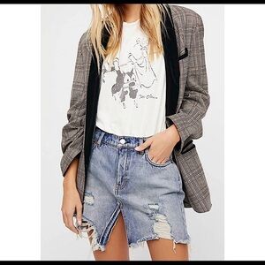 Free People Asymmetrical Distressed Denim Mini Skirt In Harvest Bell Size 24 NWT